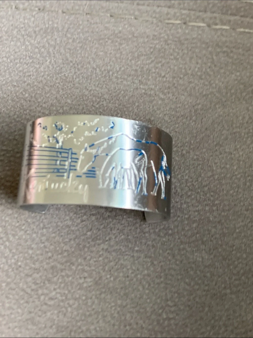 Vintage SilverColored Aluminum Cuff Bracelet Features a Laser “Kentucky “